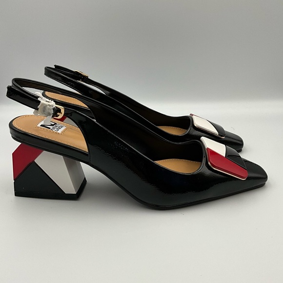 Ninety Union Heels Size 9 Red, White & Black 2.5” Block Heel Slingback - Picture 4 of 6